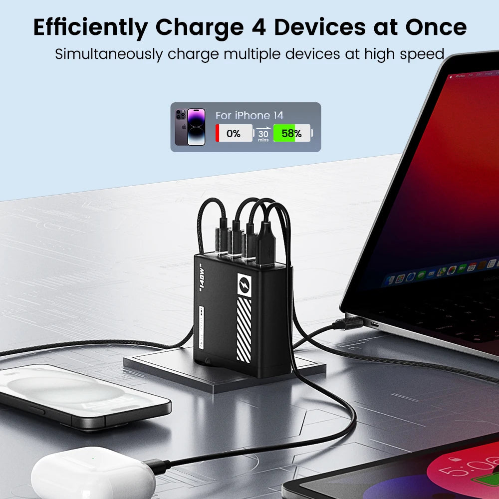 MOVESPEED 140W USB C Charger for MacBook Pro Air PD3.1 100W Type C Charging Station for iPhone 16 Lenovo Dell HP Surface Laptops