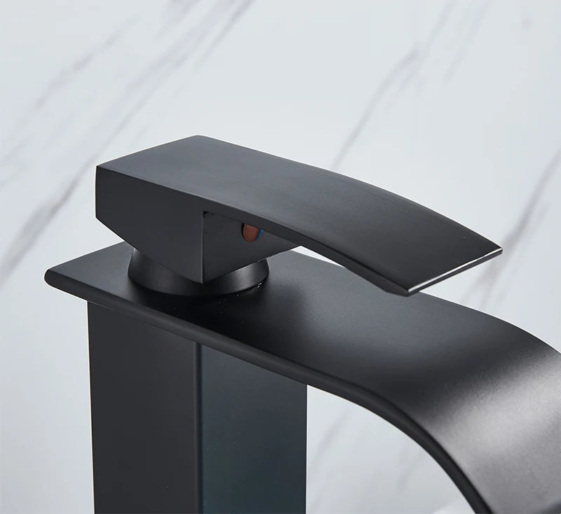 Waterfall Black Higher Basin Wash Basin Bathroom Cabinet Faucet Bathroom Nordic Black Paint Single Hole Faucet