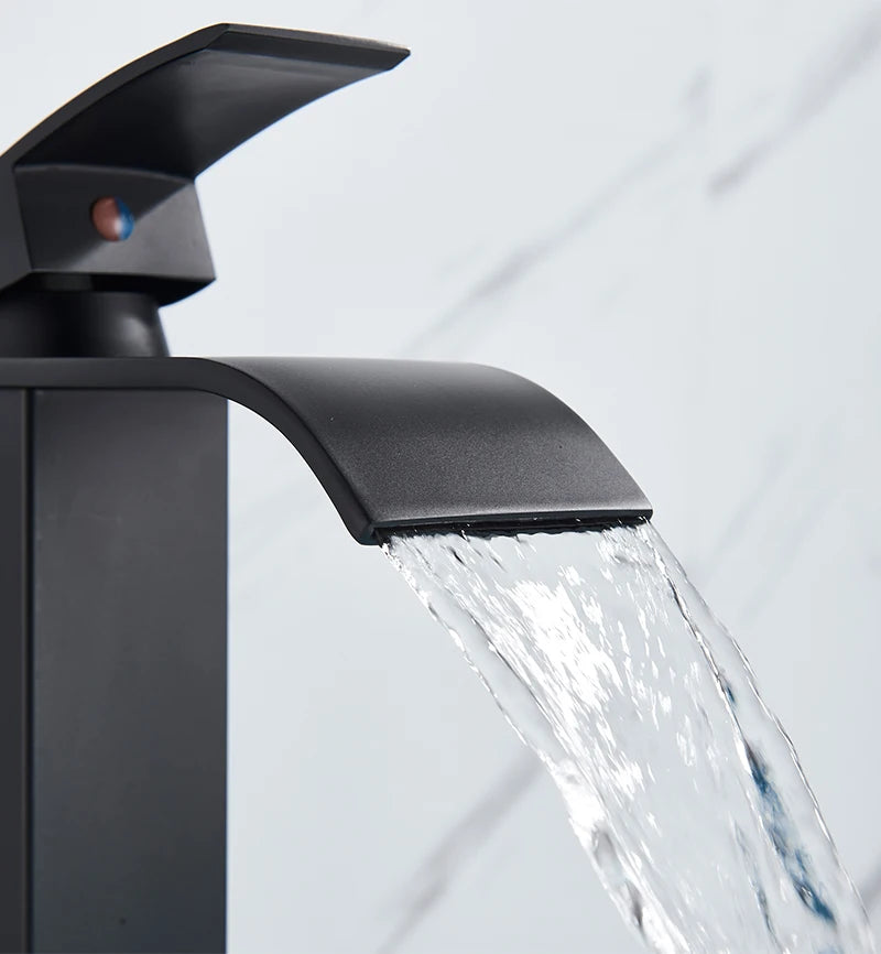 Waterfall Black Higher Basin Wash Basin Bathroom Cabinet Faucet Bathroom Nordic Black Paint Single Hole Faucet