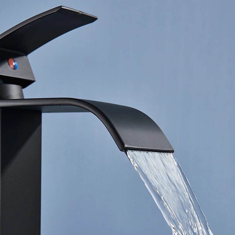 Waterfall Black Higher Basin Wash Basin Bathroom Cabinet Faucet Bathroom Nordic Black Paint Single Hole Faucet
