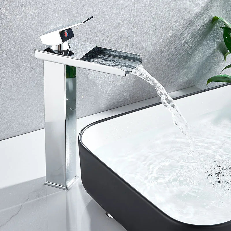 Waterfall Black Higher Basin Wash Basin Bathroom Cabinet Faucet Bathroom Nordic Black Paint Single Hole Faucet