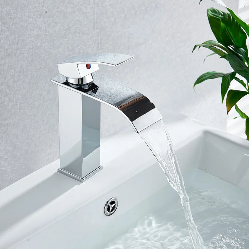 Waterfall Black Higher Basin Wash Basin Bathroom Cabinet Faucet Bathroom Nordic Black Paint Single Hole Faucet
