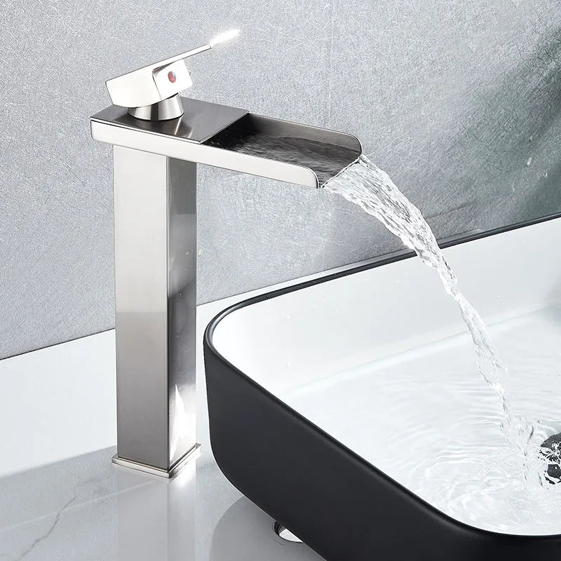 Waterfall Black Higher Basin Wash Basin Bathroom Cabinet Faucet Bathroom Nordic Black Paint Single Hole Faucet