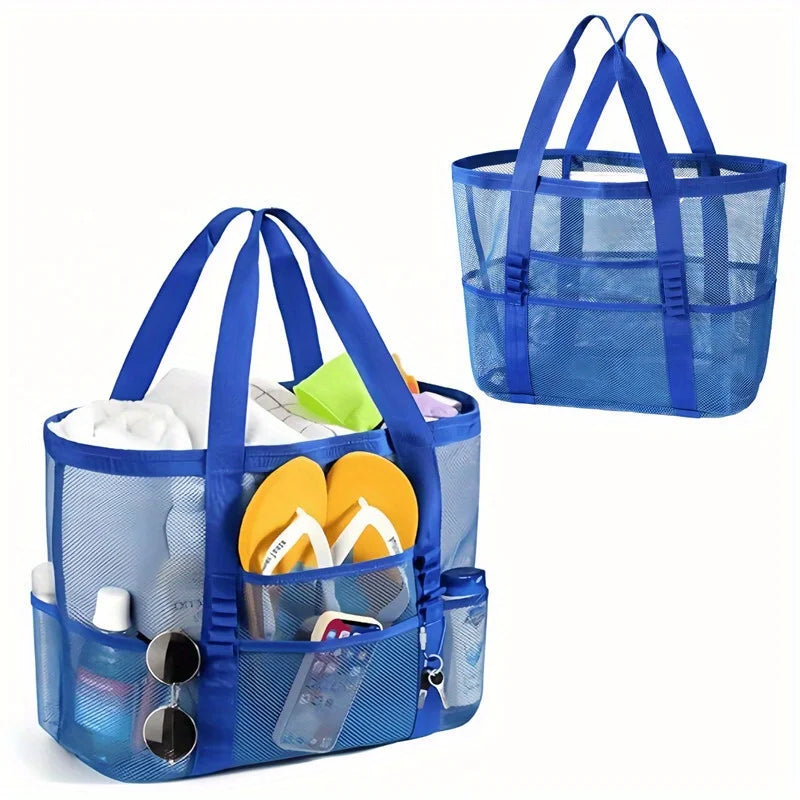 Beach Bags Sandproof Mesh Beach Pool Travel Storage Tote Bag with Multiple Pockets for Family Beach Bag for Vacation Essentials