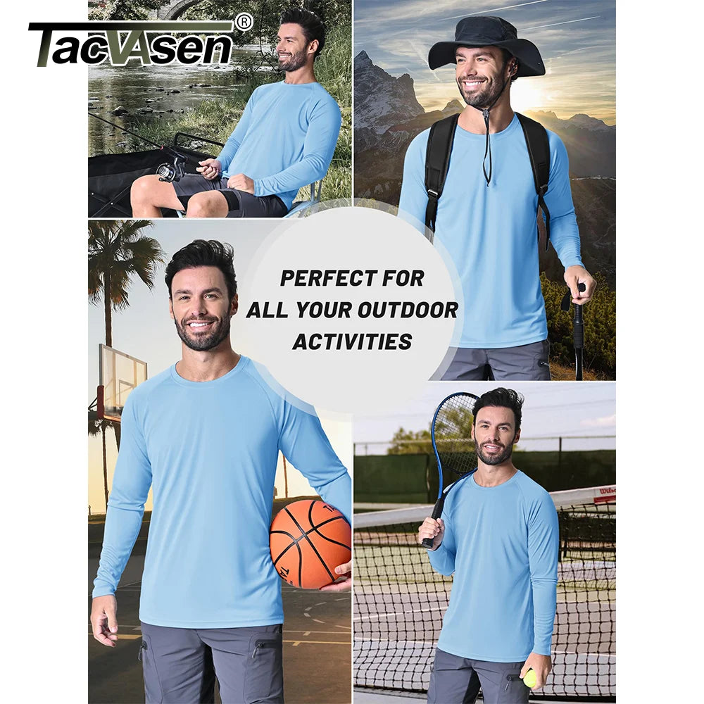 TACVASEN Men's Sun Protection T-shirts Summer UPF 50+ Long Sleeve Performance Quick Dry Breathable Hiking Fish T-shirts UV-Proof