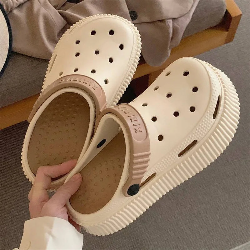 Beach cool slippers women's summer creative DIY muffin thick bottom stepping on shit feeling cute hole shoes