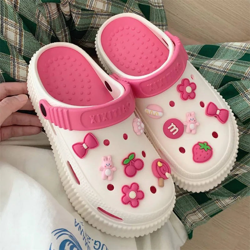 Beach cool slippers women's summer creative DIY muffin thick bottom stepping on shit feeling cute hole shoes