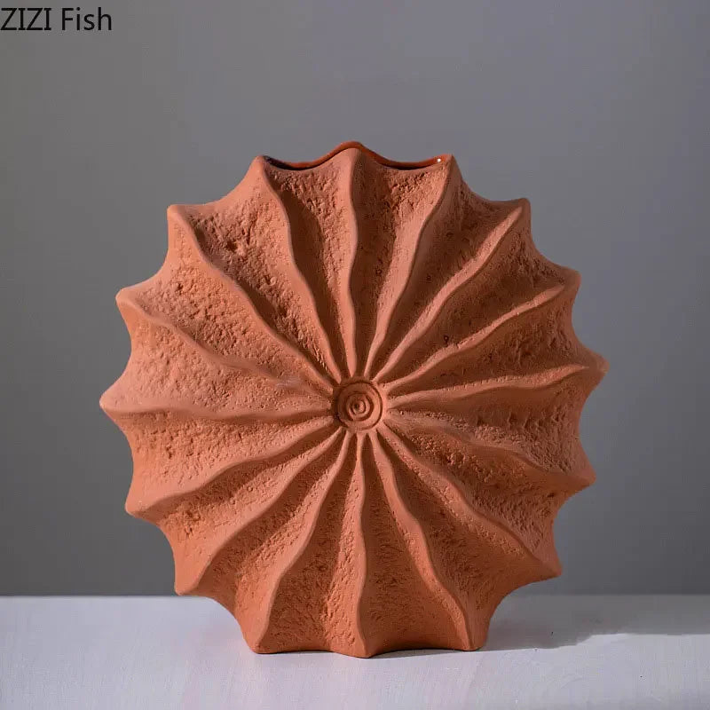 Minimalism Shell Shaped Ceramic Vase Hydroponics Floral Vases Orange Conch Flowers Pots Flower Arrangement Desk Decoration