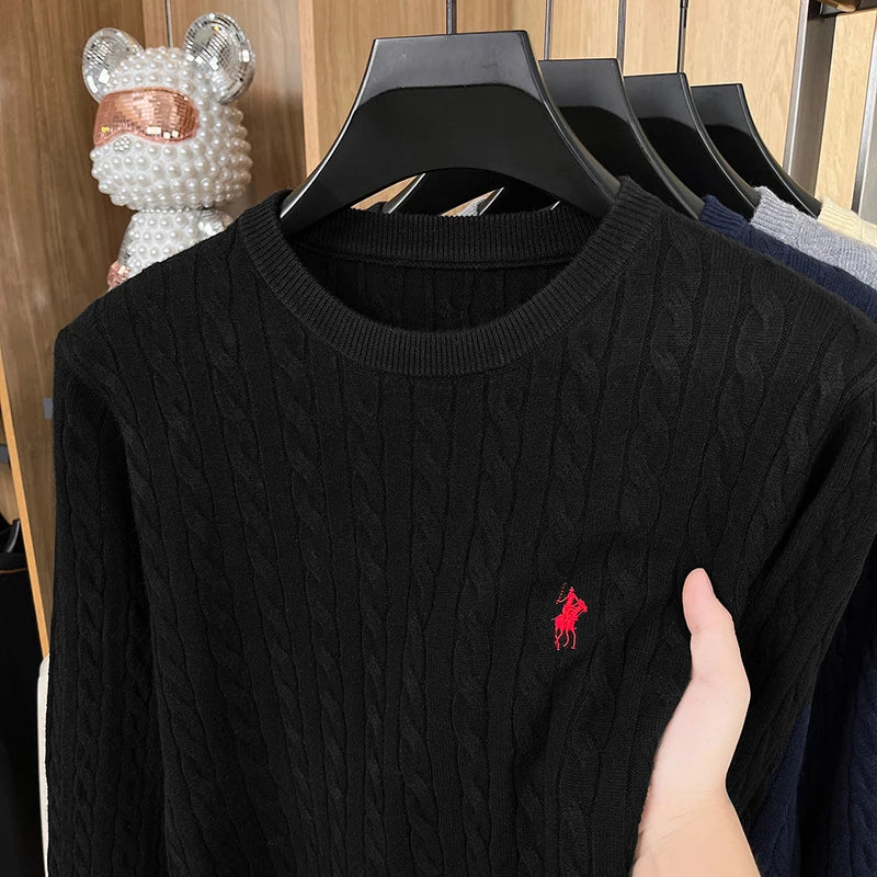 Luxury High-End Solid Color Long Sleeve Sweater Spring Autumn 2026 No.1 Sales Embroidered Fried Dough Twists Knitted