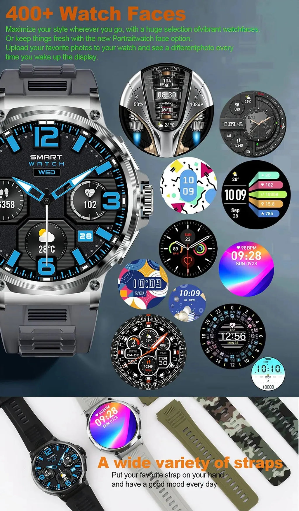 New Military Smart Watch Men 710 mA Waterproof Outdoor Sport Fitness Watches Health Monitor BT Call Smart Watch Men