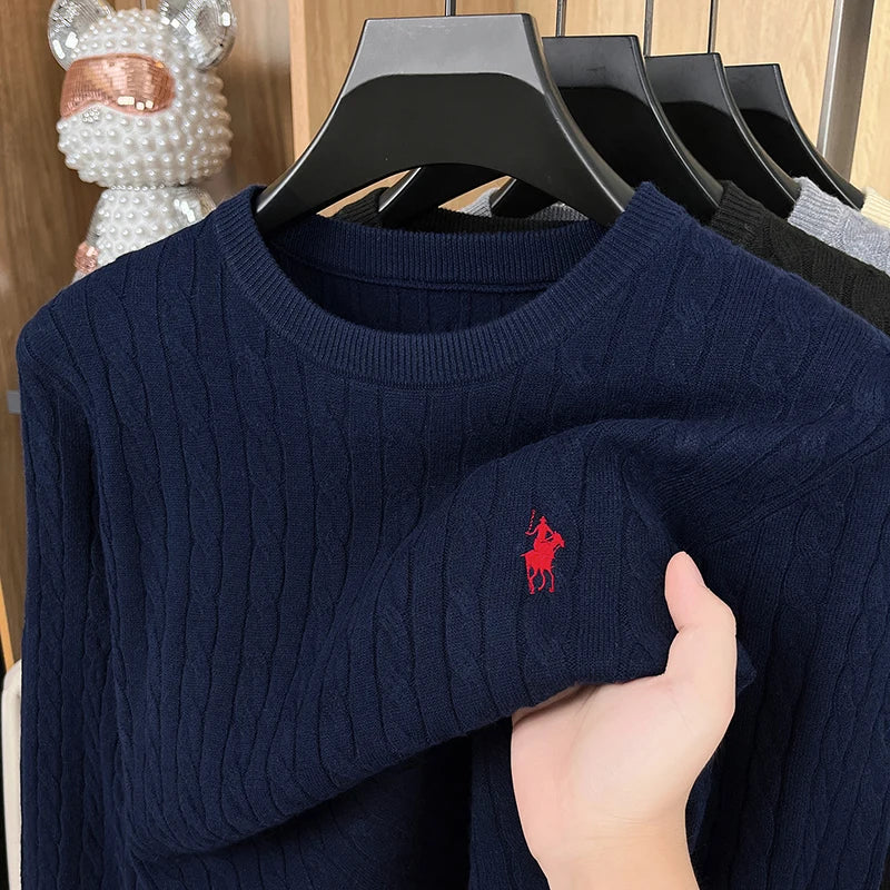 Luxury High-End Solid Color Long Sleeve Sweater Spring Autumn 2026 No.1 Sales Embroidered Fried Dough Twists Knitted