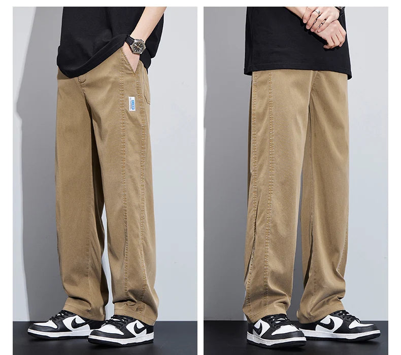 High Quality Summer Ultrathin Soft Lyocell Fabric Men's Casual Pants Elastic Waist Breathe Loose Straight Trousers Plus Size 5XL