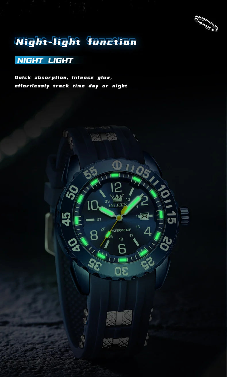 OLEVS 3688 Watches For Man Original Quartz Watch Waterproof Luminous Arabic Date Sports Watches Silicone Strap Box Gifts Reloj