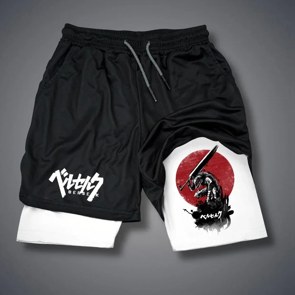 Men's Shorts Gothic Style Skull Print Double-deck 2-In-1 Running Shorts Summer Thin Sportswear Training Short Pants Y2K Clothes