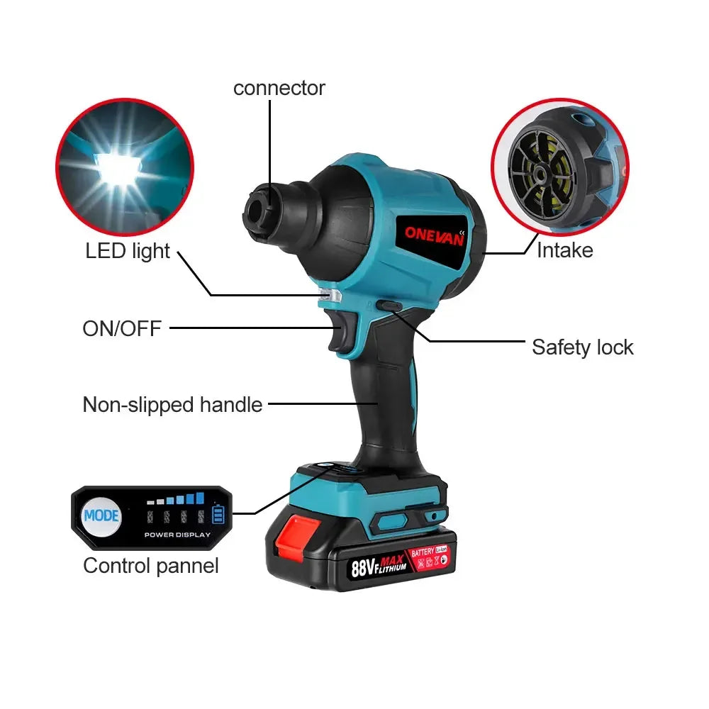 ONEVAN 6IN1 Wireless Air Blower 4000RPM Rechargeable 6Nozzle Mini Blower Dust Blower Inflator Vacuum For Makita 18V Battery Pin