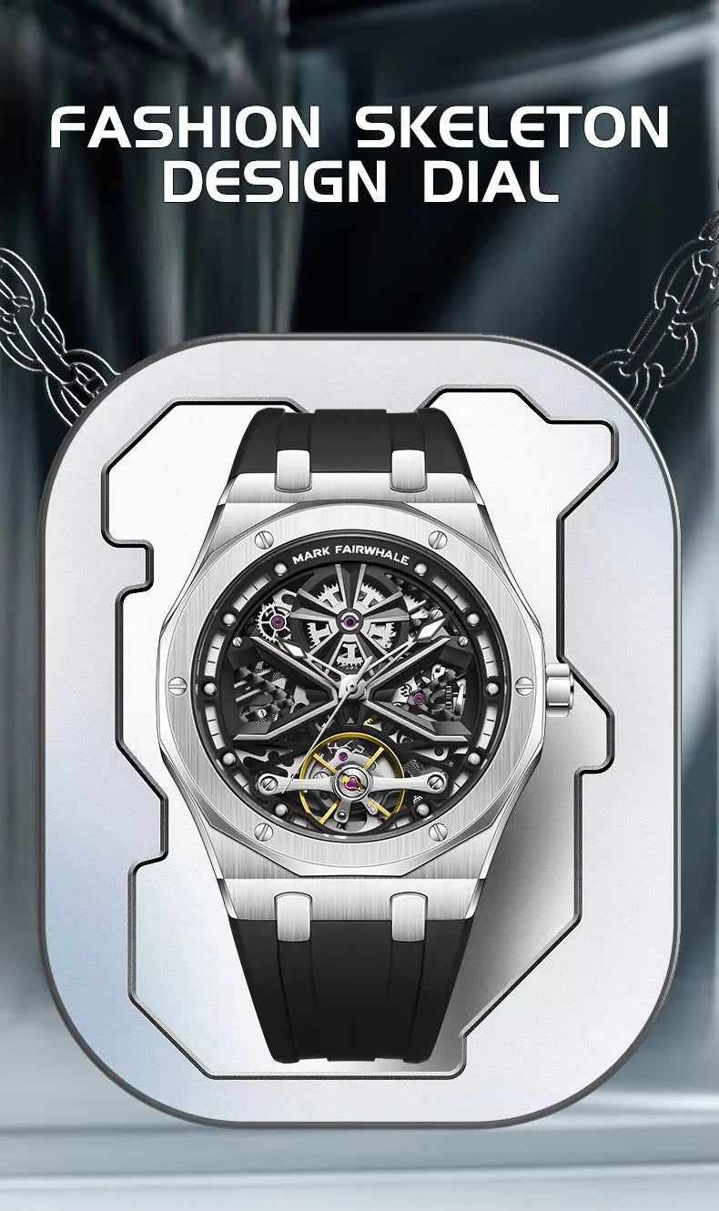 Mark Fairwhal 2025 New Mens Watches Luxury Automatic Mechanical Wristwatch Men Timepiece Waterproof Clock Tonneau Watch for Men