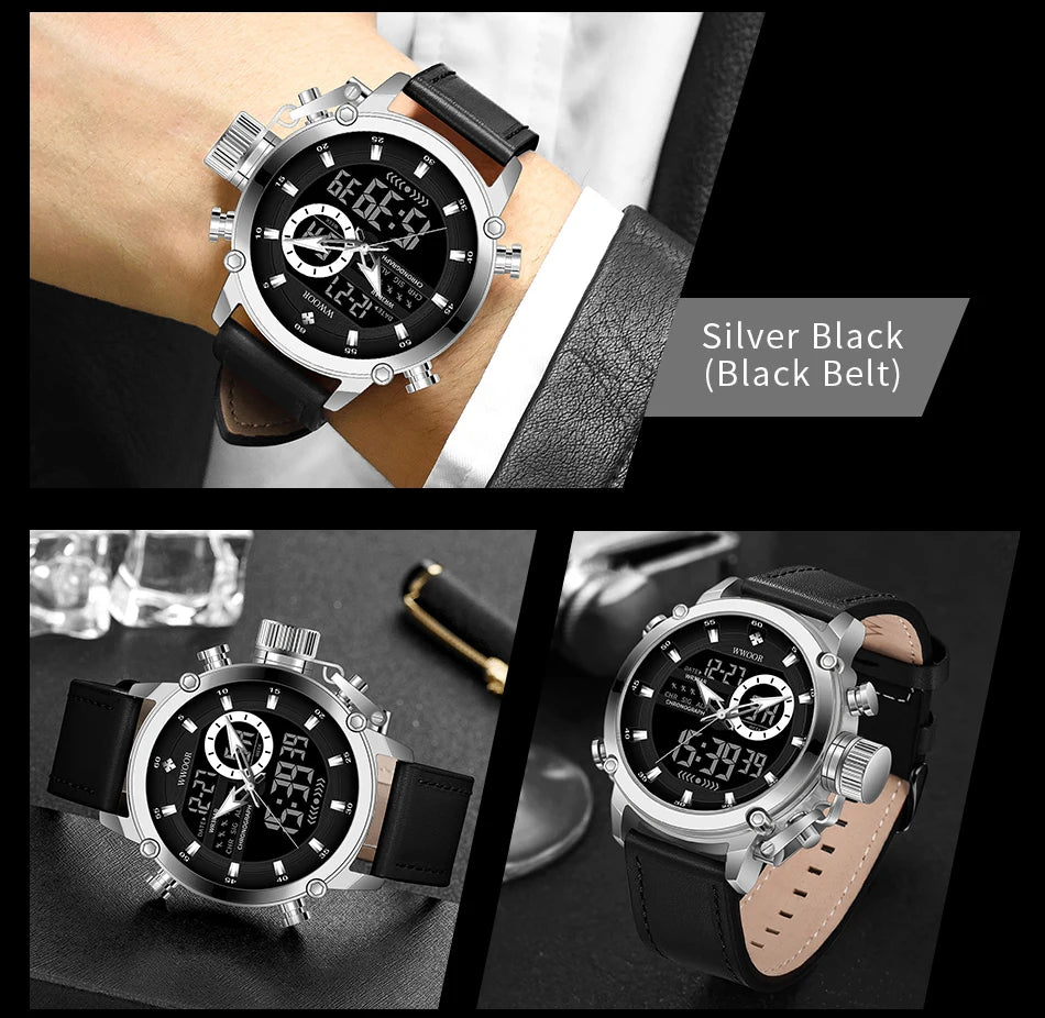 WWOOR New Fashion Military Sports Men's Nylon Watches Digital Quartz Wristwatch Waterproof Dual Display Clock Relogio Masculino