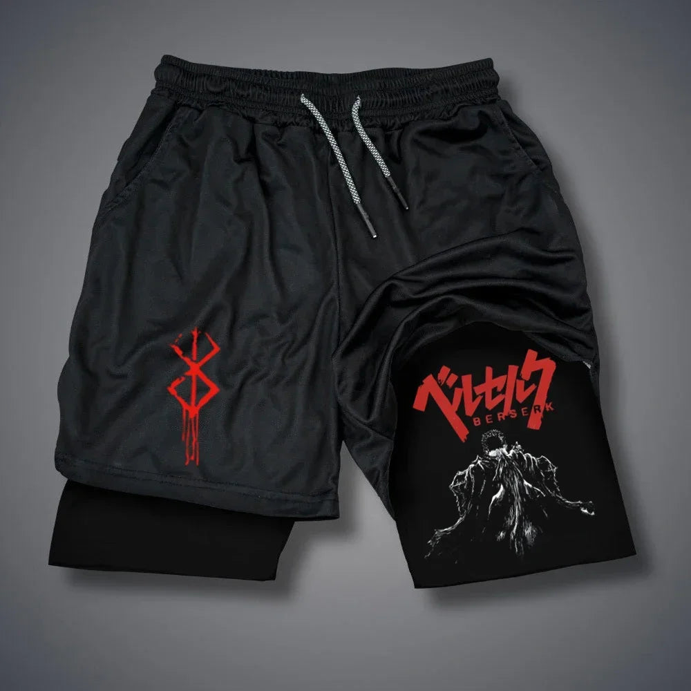 Men's Shorts Gothic Style Skull Print Double-deck 2-In-1 Running Shorts Summer Thin Sportswear Training Short Pants Y2K Clothes