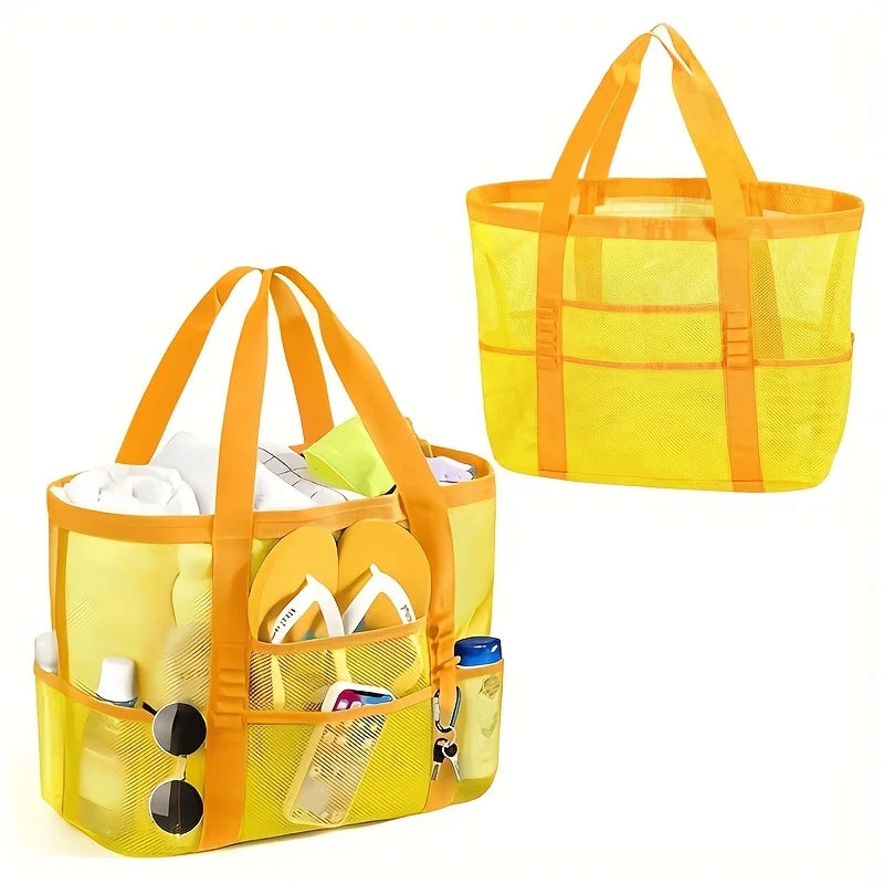 Beach Bags Sandproof Mesh Beach Pool Travel Storage Tote Bag with Multiple Pockets for Family Beach Bag for Vacation Essentials