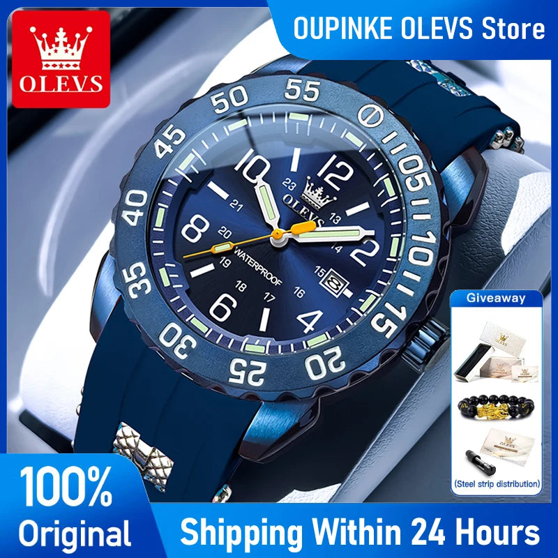 OLEVS 3688 Watches For Man Original Quartz Watch Waterproof Luminous Arabic Date Sports Watches Silicone Strap Box Gifts Reloj