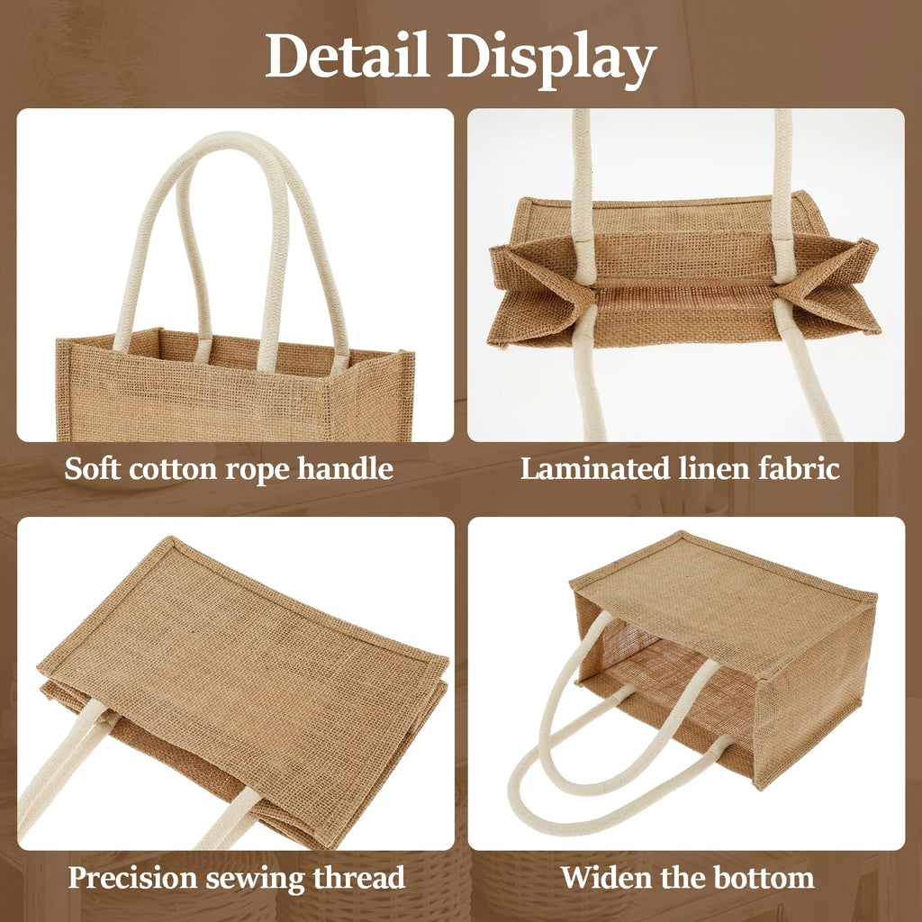 12/4PCS Burlap Tote Bags Mini Burlap Beach Bags with Handles Portable Jute Tote Bag Reusable Burlap Gift Bag Multipurpose Burlap