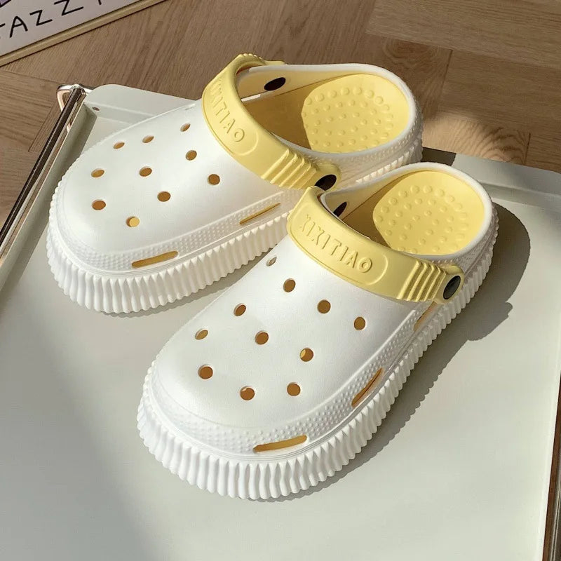 Beach cool slippers women's summer creative DIY muffin thick bottom stepping on shit feeling cute hole shoes