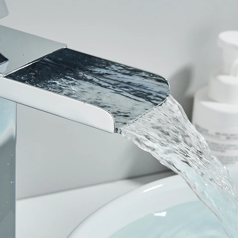 Waterfall Black Higher Basin Wash Basin Bathroom Cabinet Faucet Bathroom Nordic Black Paint Single Hole Faucet