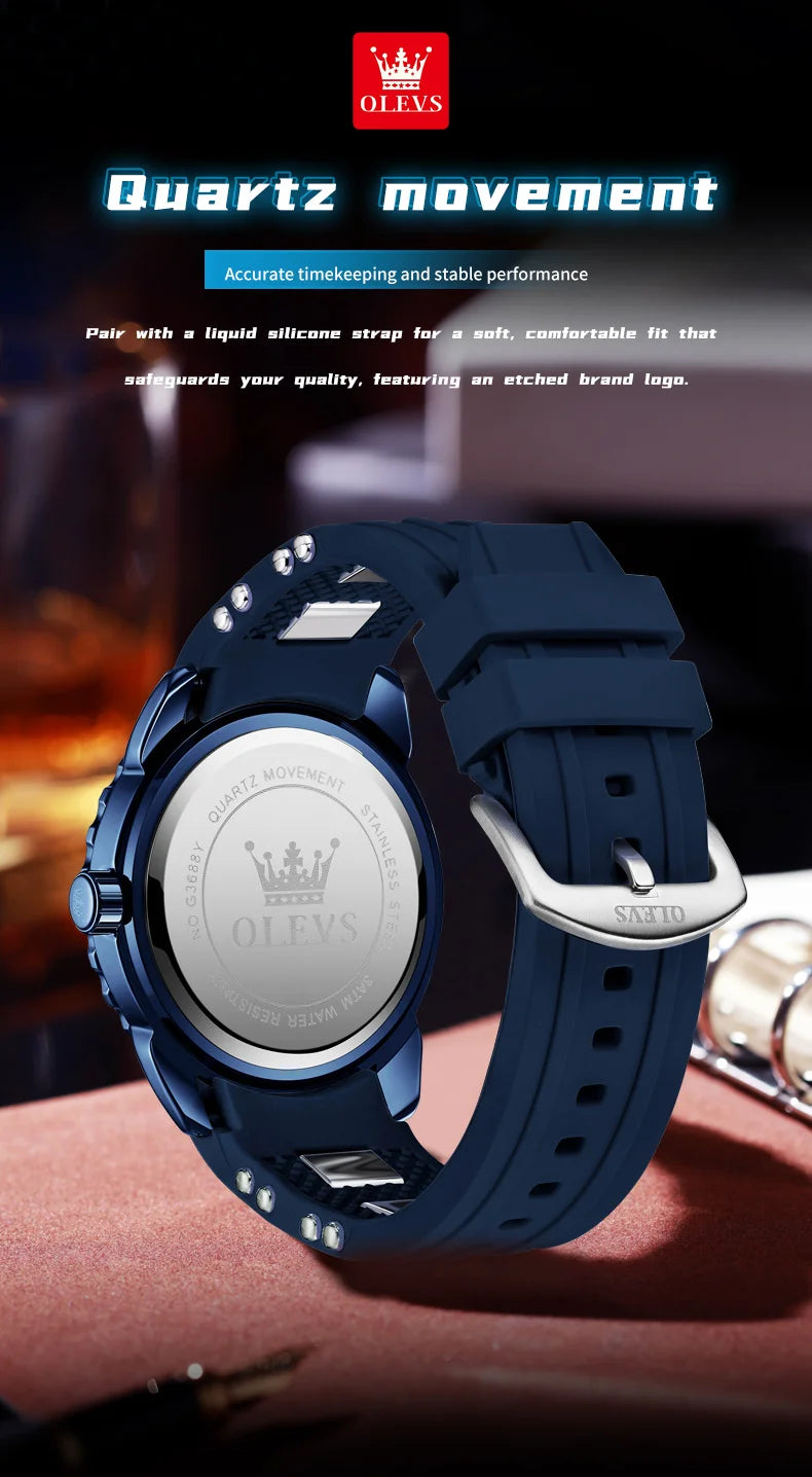 OLEVS 3688 Watches For Man Original Quartz Watch Waterproof Luminous Arabic Date Sports Watches Silicone Strap Box Gifts Reloj
