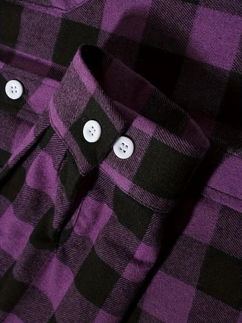 Spring and Autumn Fashion Cotton Long Sleeve Men's Shirt New Brushed Red Plaid Business Leisure Fit Flannel No iron