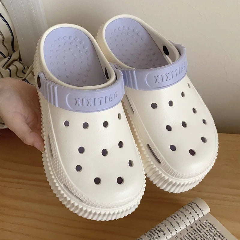 Beach cool slippers women's summer creative DIY muffin thick bottom stepping on shit feeling cute hole shoes