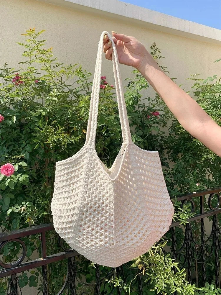Beach Bags for Women - Women Beach Tote Bag, Summer Mesh Hollow Straw Tote Bag for Holiday Market