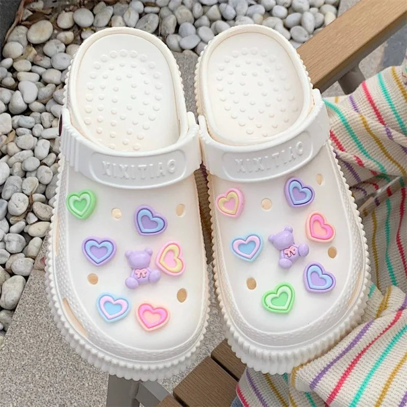 Beach cool slippers women's summer creative DIY muffin thick bottom stepping on shit feeling cute hole shoes