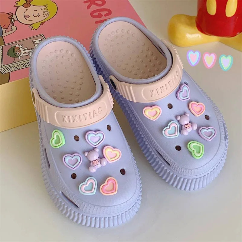 Beach cool slippers women's summer creative DIY muffin thick bottom stepping on shit feeling cute hole shoes