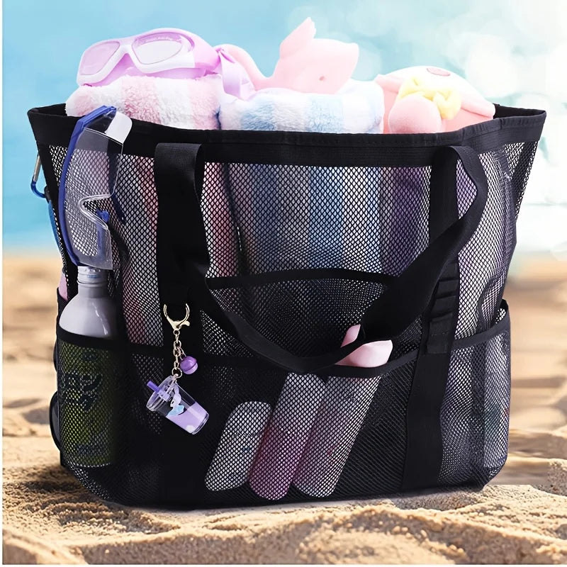 Beach Bags Sandproof Mesh Beach Pool Travel Storage Tote Bag with Multiple Pockets for Family Beach Bag for Vacation Essentials