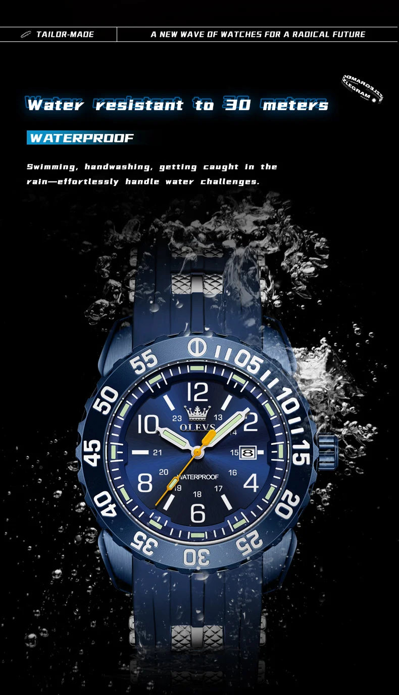 OLEVS 3688 Watches For Man Original Quartz Watch Waterproof Luminous Arabic Date Sports Watches Silicone Strap Box Gifts Reloj