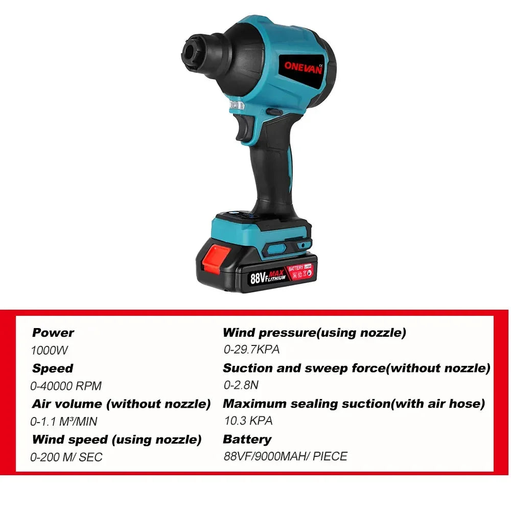 ONEVAN 6IN1 Wireless Air Blower 4000RPM Rechargeable 6Nozzle Mini Blower Dust Blower Inflator Vacuum For Makita 18V Battery Pin