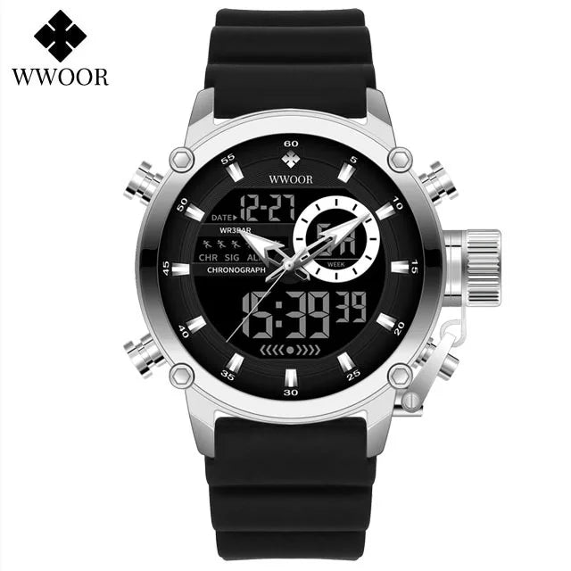 WWOOR New Fashion Military Sports Men's Nylon Watches Digital Quartz Wristwatch Waterproof Dual Display Clock Relogio Masculino