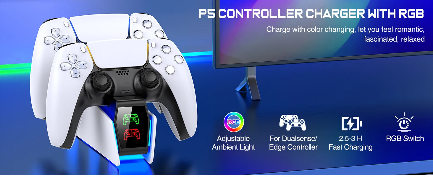 BEBONCOOL FC302 PS5 Controller Charging Station Dual Fast Charger LED Stand For DualSense Gamepad