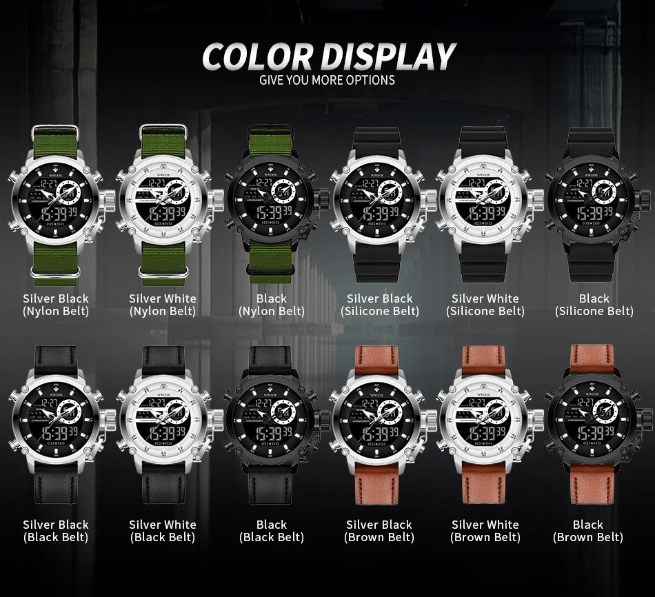 WWOOR New Fashion Military Sports Men's Nylon Watches Digital Quartz Wristwatch Waterproof Dual Display Clock Relogio Masculino