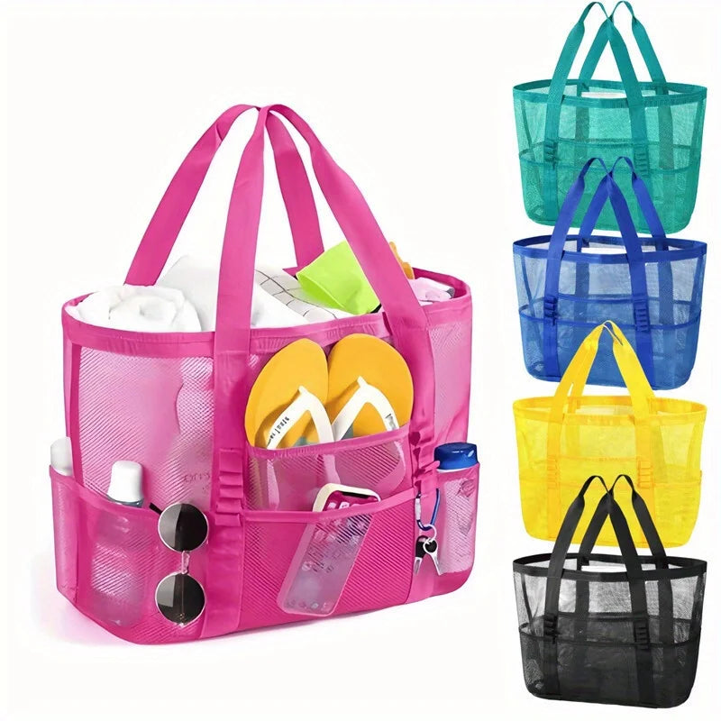 Beach Bags Sandproof Mesh Beach Pool Travel Storage Tote Bag with Multiple Pockets for Family Beach Bag for Vacation Essentials