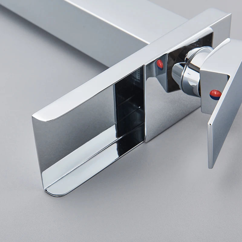 Waterfall Black Higher Basin Wash Basin Bathroom Cabinet Faucet Bathroom Nordic Black Paint Single Hole Faucet