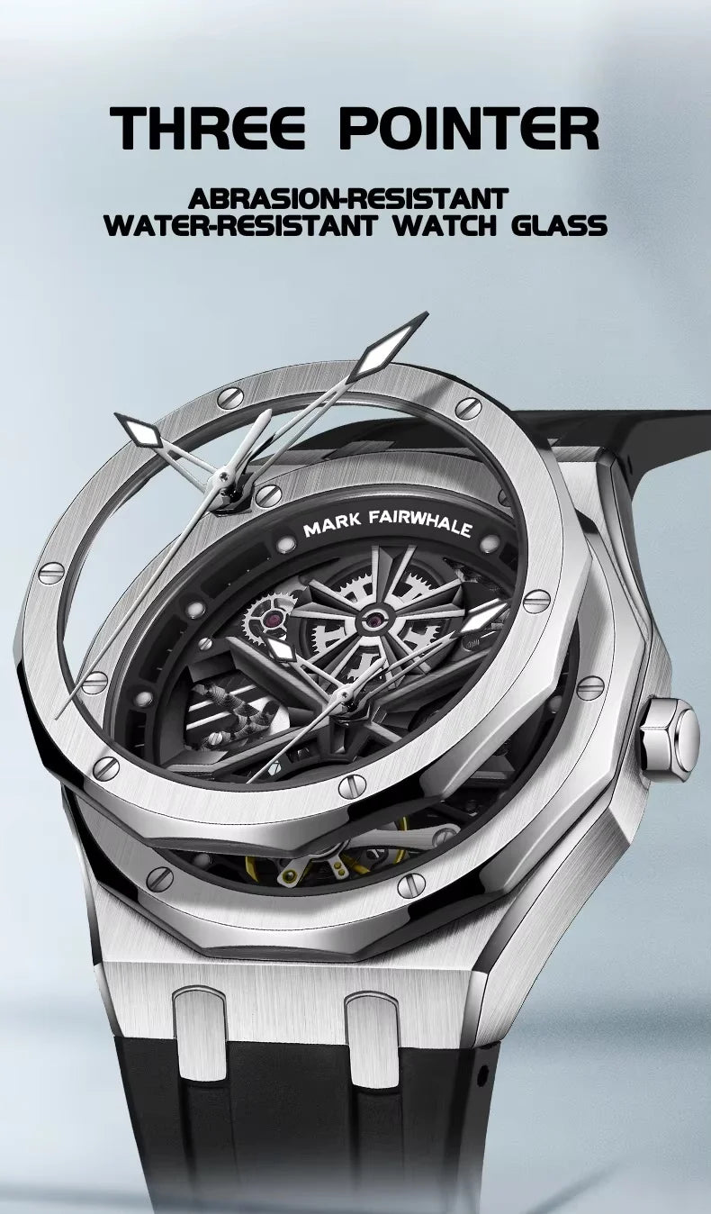 Mark Fairwhal 2025 New Mens Watches Luxury Automatic Mechanical Wristwatch Men Timepiece Waterproof Clock Tonneau Watch for Men
