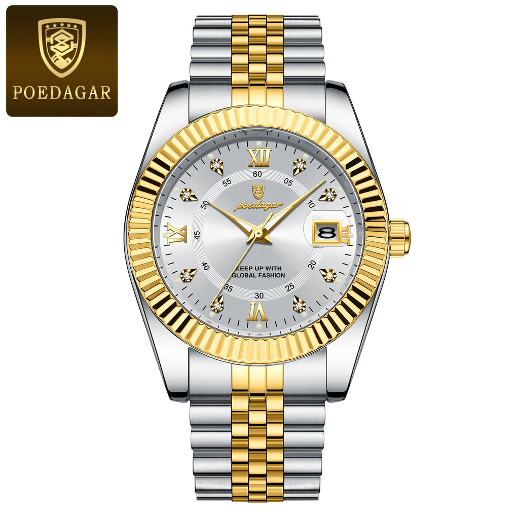 POEDAGAR Business Luxury Quartz Wristwatch For Men Waterproof Luminous Date Man Watch Stainless Steel Sports Men's Watches Reloj