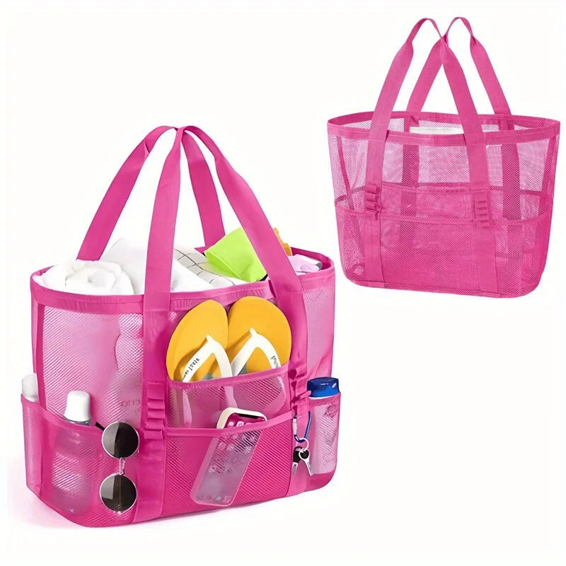 Beach Bags Sandproof Mesh Beach Pool Travel Storage Tote Bag with Multiple Pockets for Family Beach Bag for Vacation Essentials