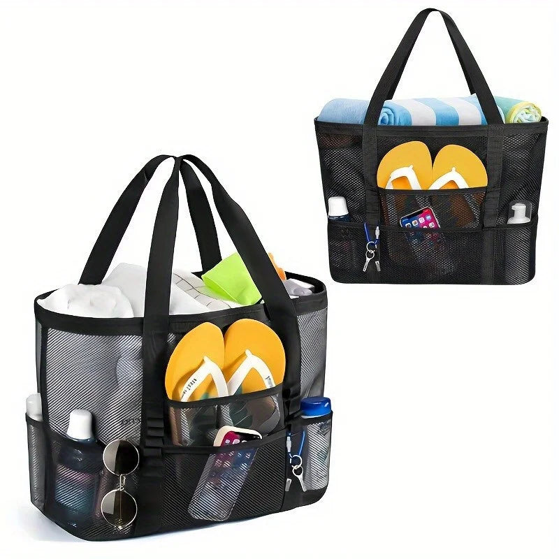 Beach Bags Sandproof Mesh Beach Pool Travel Storage Tote Bag with Multiple Pockets for Family Beach Bag for Vacation Essentials