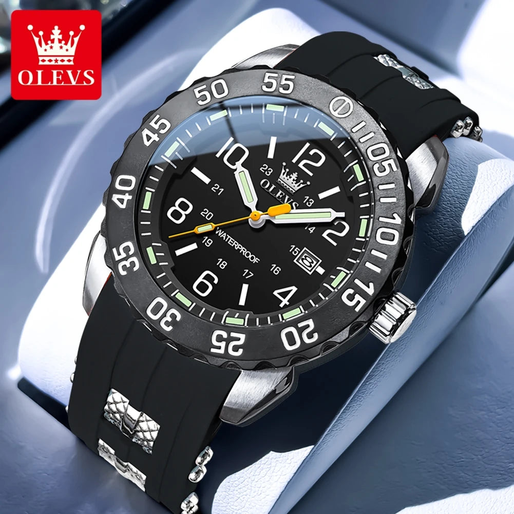 OLEVS 3688 Watches For Man Original Quartz Watch Waterproof Luminous Arabic Date Sports Watches Silicone Strap Box Gifts Reloj