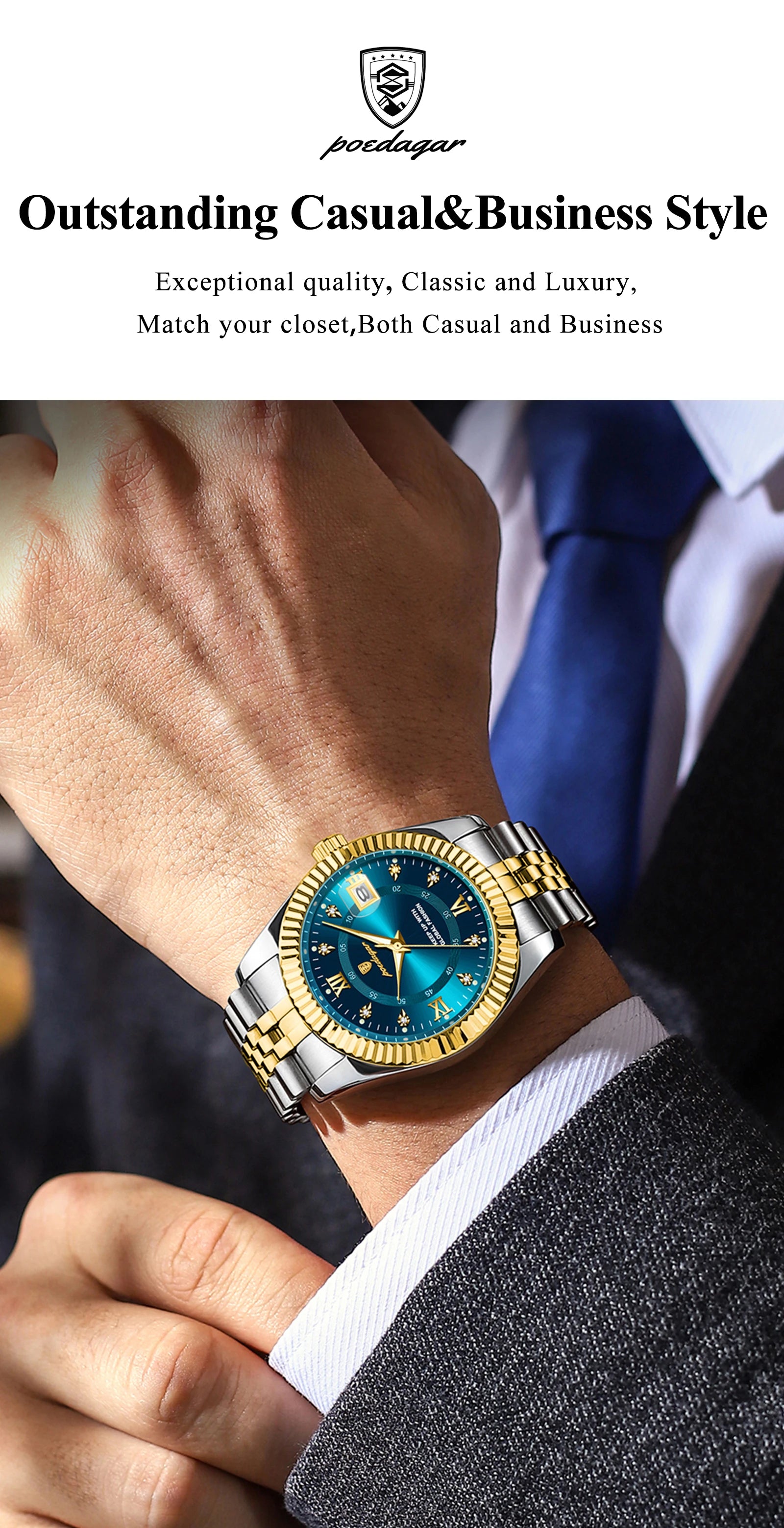 POEDAGAR Business Luxury Quartz Wristwatch For Men Waterproof Luminous Date Man Watch Stainless Steel Sports Men's Watches Reloj
