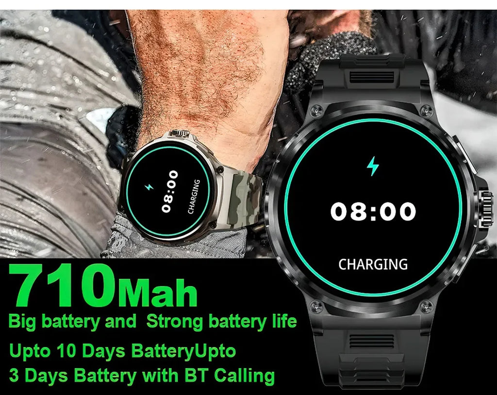 New Military Smart Watch Men 710 mA Waterproof Outdoor Sport Fitness Watches Health Monitor BT Call Smart Watch Men
