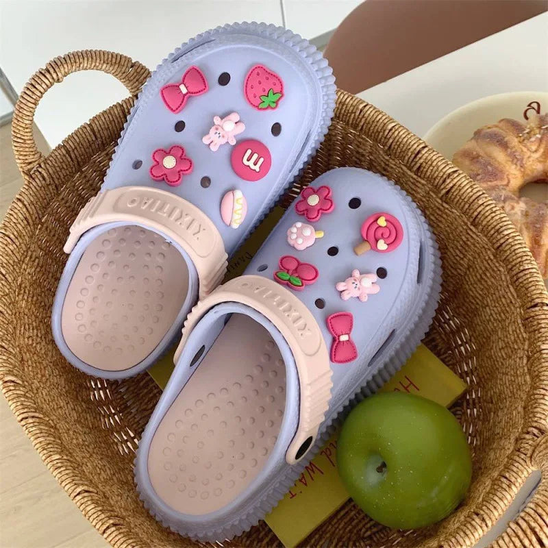 Beach cool slippers women's summer creative DIY muffin thick bottom stepping on shit feeling cute hole shoes