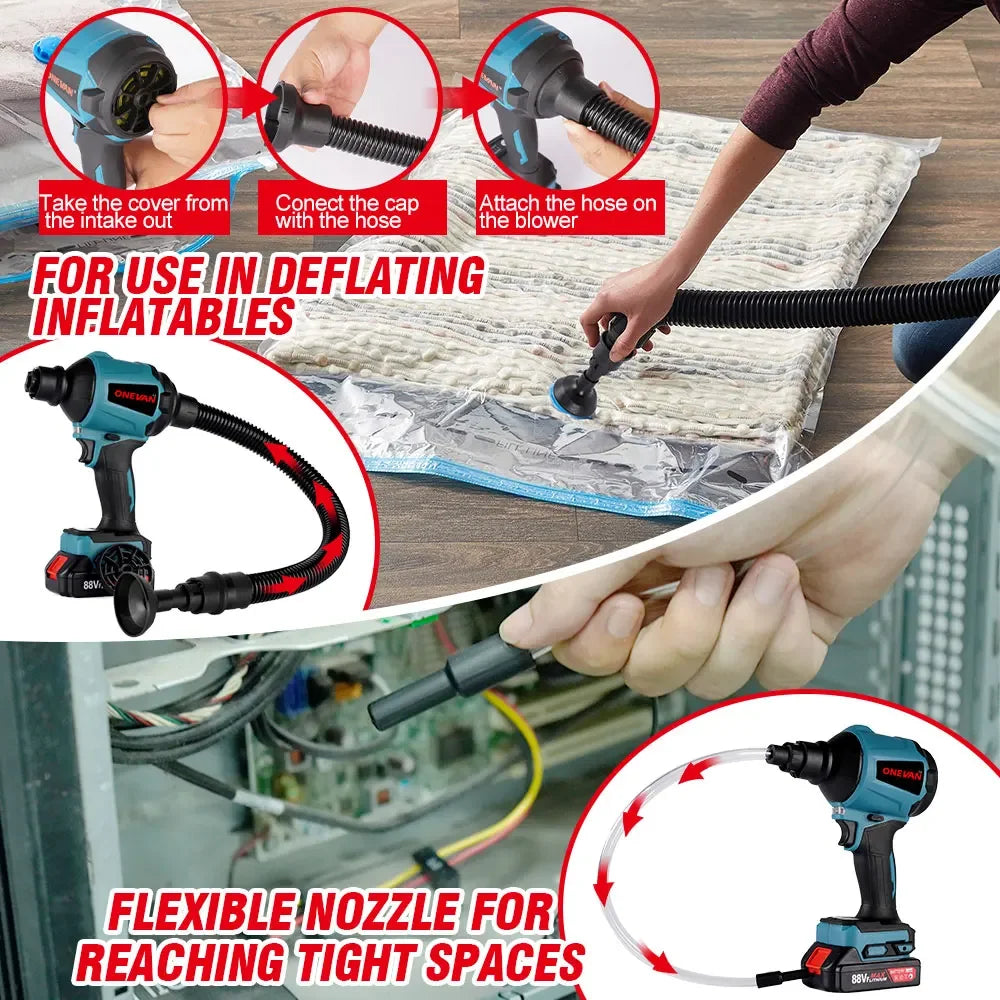 ONEVAN 6IN1 Wireless Air Blower 4000RPM Rechargeable 6Nozzle Mini Blower Dust Blower Inflator Vacuum For Makita 18V Battery Pin